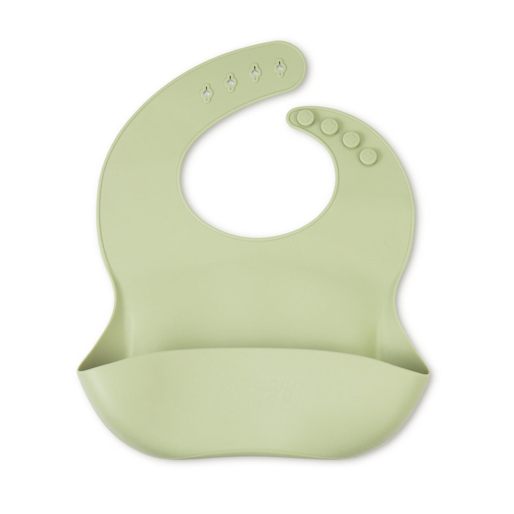 Babero para bebé de silicona antiderrames color verde marca Moggy