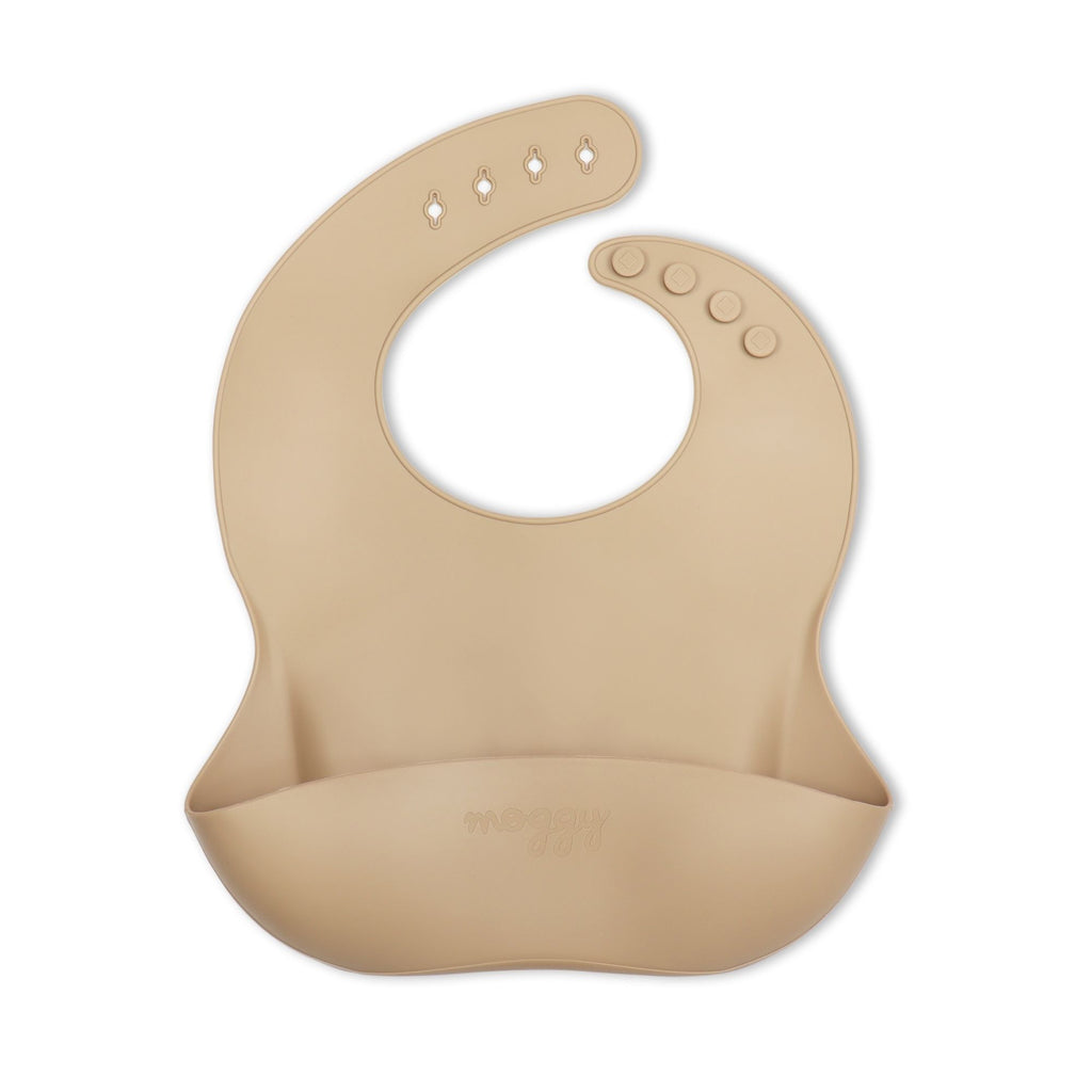 Babero antiderrames para bebé de silicona para la alimentación complementaria color neutral marca Moggy