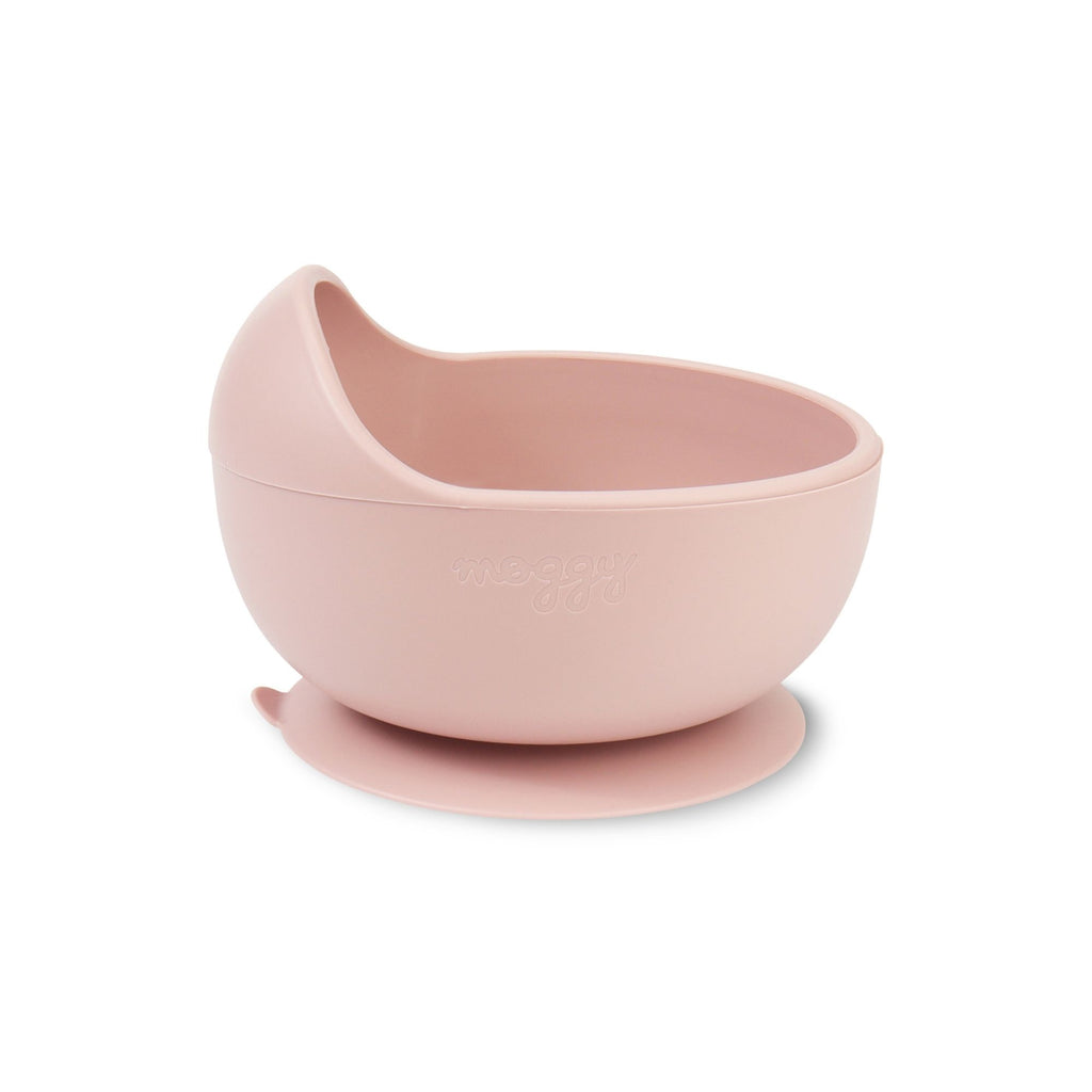 Bowl entrenador adherible de silicona grado alimenticio especial para la alimentación complementaria color rosa pálido marca Moggy