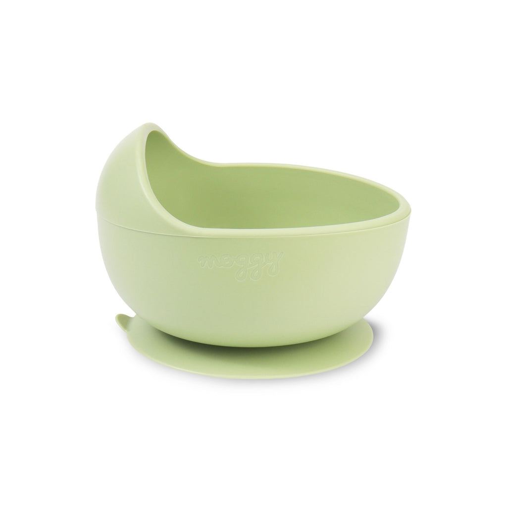 Bowl entrenador adherible de silicona grado alimenticio especial para la alimentación complementaria color verde marca Moggy