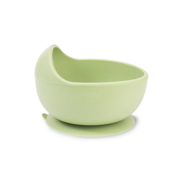 Bowl entrenador adherible de silicona grado alimenticio especial para la alimentación complementaria color verde marca Moggy