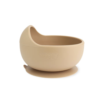 Bowl entrenador adherible de silicona grado alimenticio especial para la alimentación complementaria color warm taupe marca Moggy